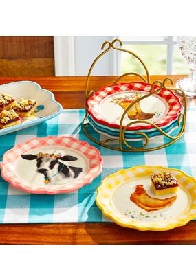 The Pioneer Woman Gingham Novelty 7-in Plates w/ Rack